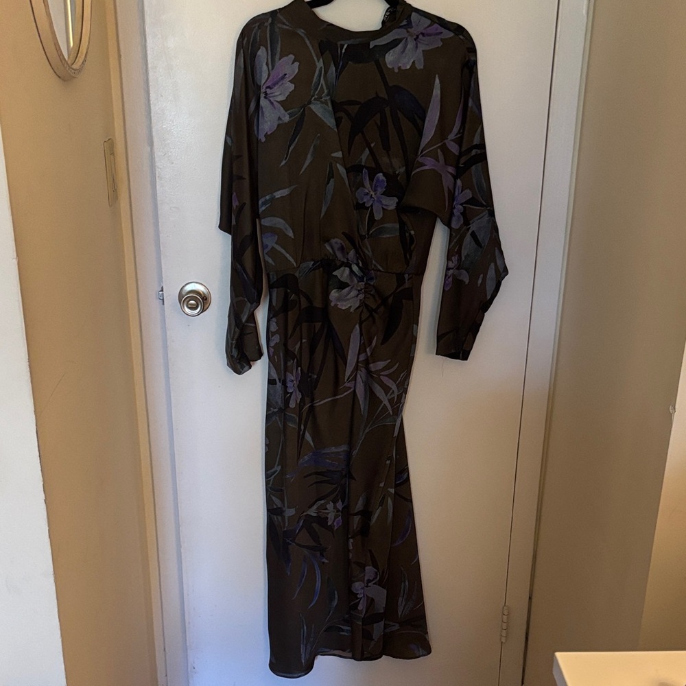 Zara Black and Purple Floral Long Sleeve Dress